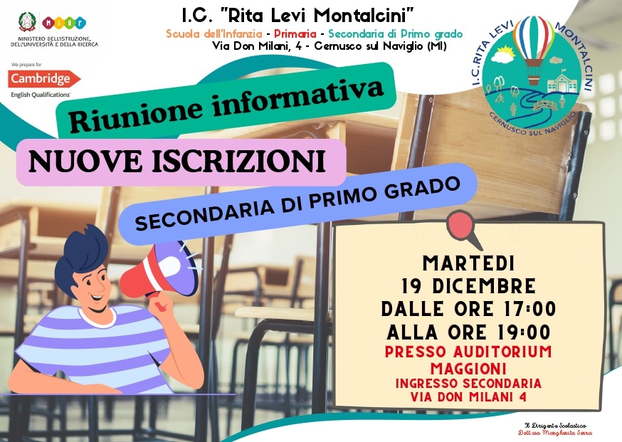 Serata informativa del 19 dicembre per la scuola secondaria – Auditorium Maggioni Ingresso via Don Milani, 4